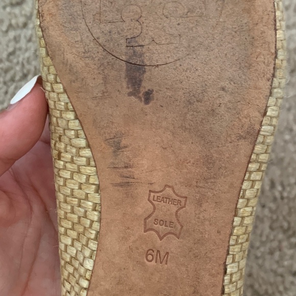 TORY BURCH Catherine Raffia Black Cap Toe Patent Leather Ballet Flat Size 6 - Picture 3 of 3